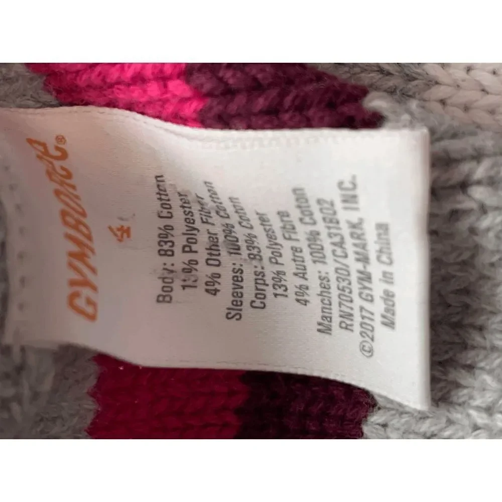 Gymboree Girls Striped Fuzzy Knit Sweater Dress Short Sleeve Gray Pink Size 4